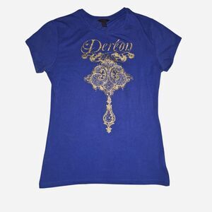 Unbranded Women's Blue and Gold T-shirt